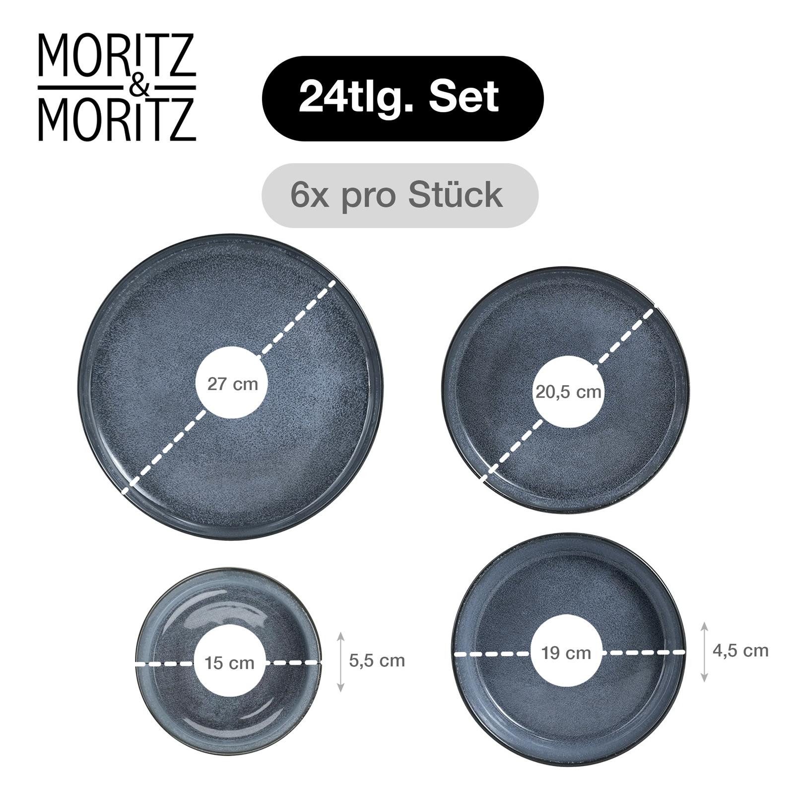 Moritz & Moritz Geschirr-Set VIDA Geschirrset mit Müslibowls Blau (24-tlg), 6 Personen, Porzellan, Kombigeschirr für 6 Personen – Bild 2 von 5