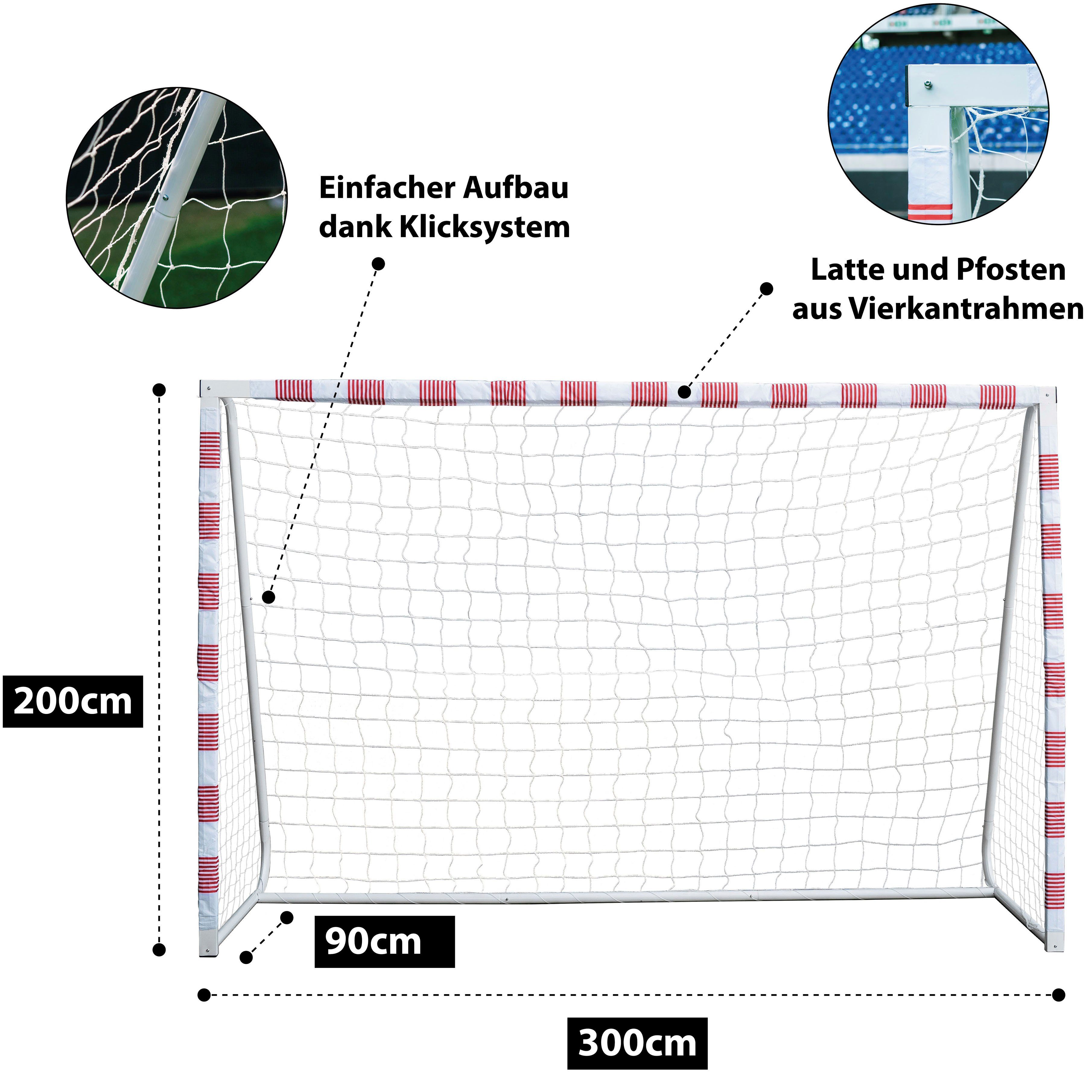 SANDORA Fußballtor Volley XL, Ron-Robert rot/weiß 300x200x90, Zieler Edition