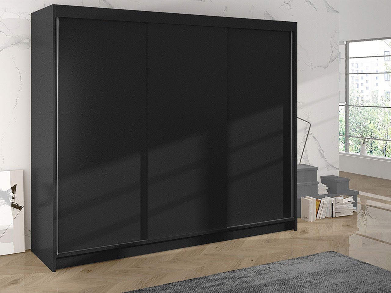MIRJAN24 Kleiderschrank Derby II Schiebetürenschrank mit Kleiderstange und Fächer, Garderobenschrank – Bild 2 von 5
