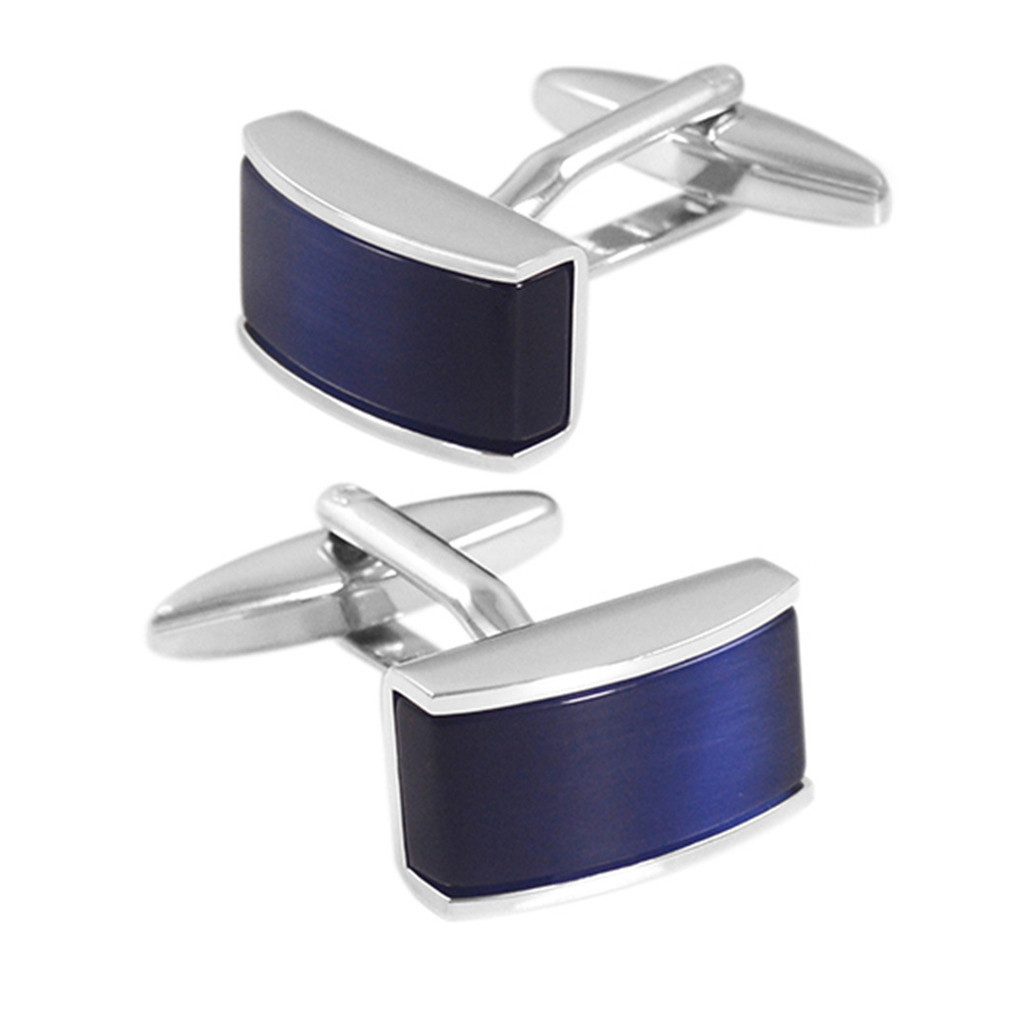 RAIKOU Запонки Запонки Messing Weißstahl-Beschichtung Blau Katzenauge, Rechteck 17×10 mm Elegant Business Hochzeit