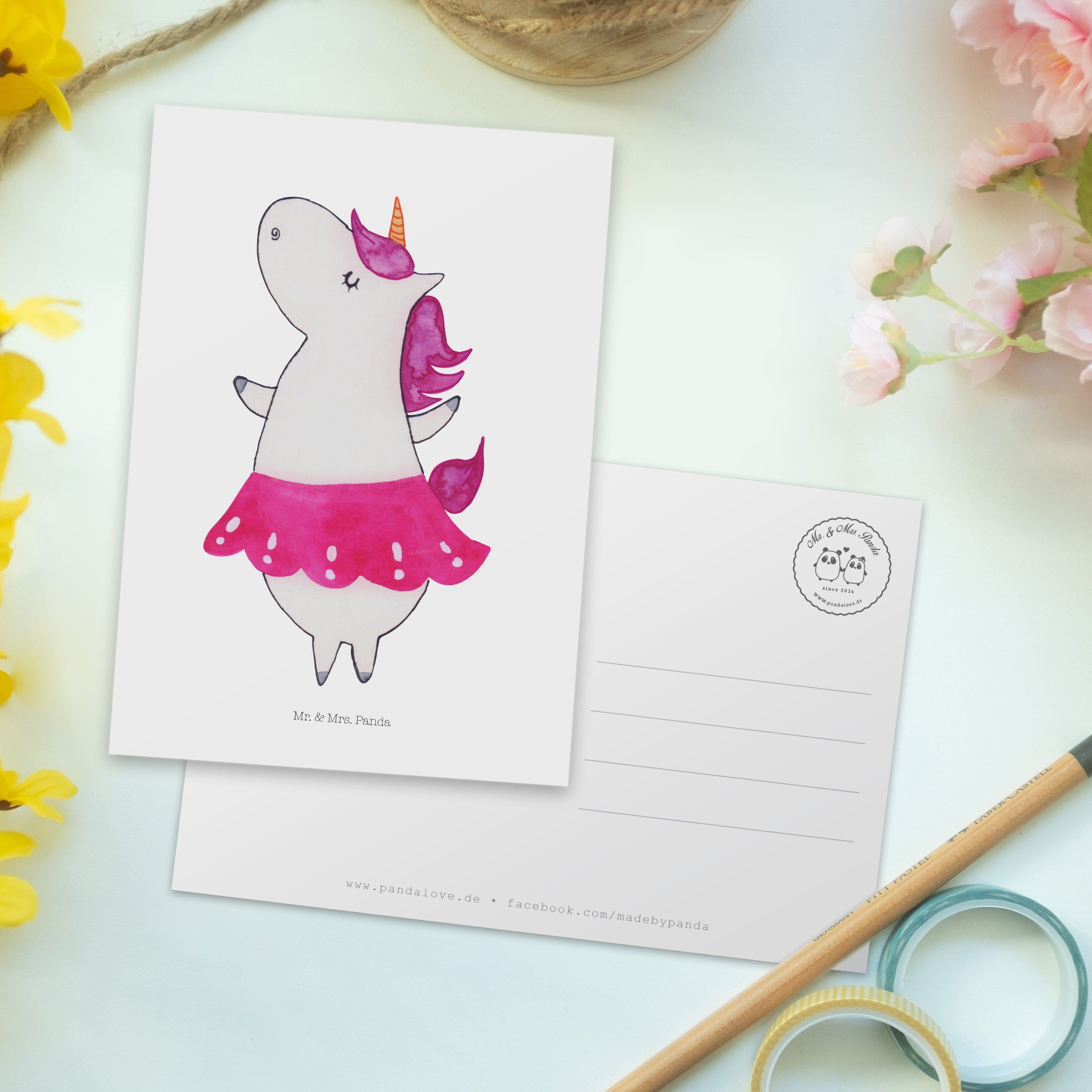 Mrs. - Lebenslust, - Geburtstagskarte, Einhorn Ballerina Tä Weiß Panda Postkarte Mr. & Geschenk,