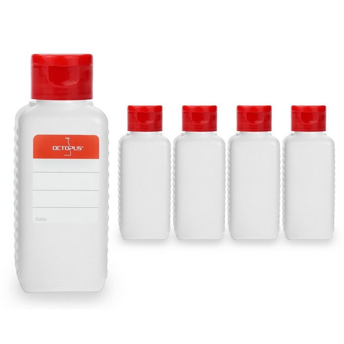OCTOPUS Kanister 5 Plastikflaschen 100 ml eckig aus HDPE natur G25 Klappscharnierver (5 St)