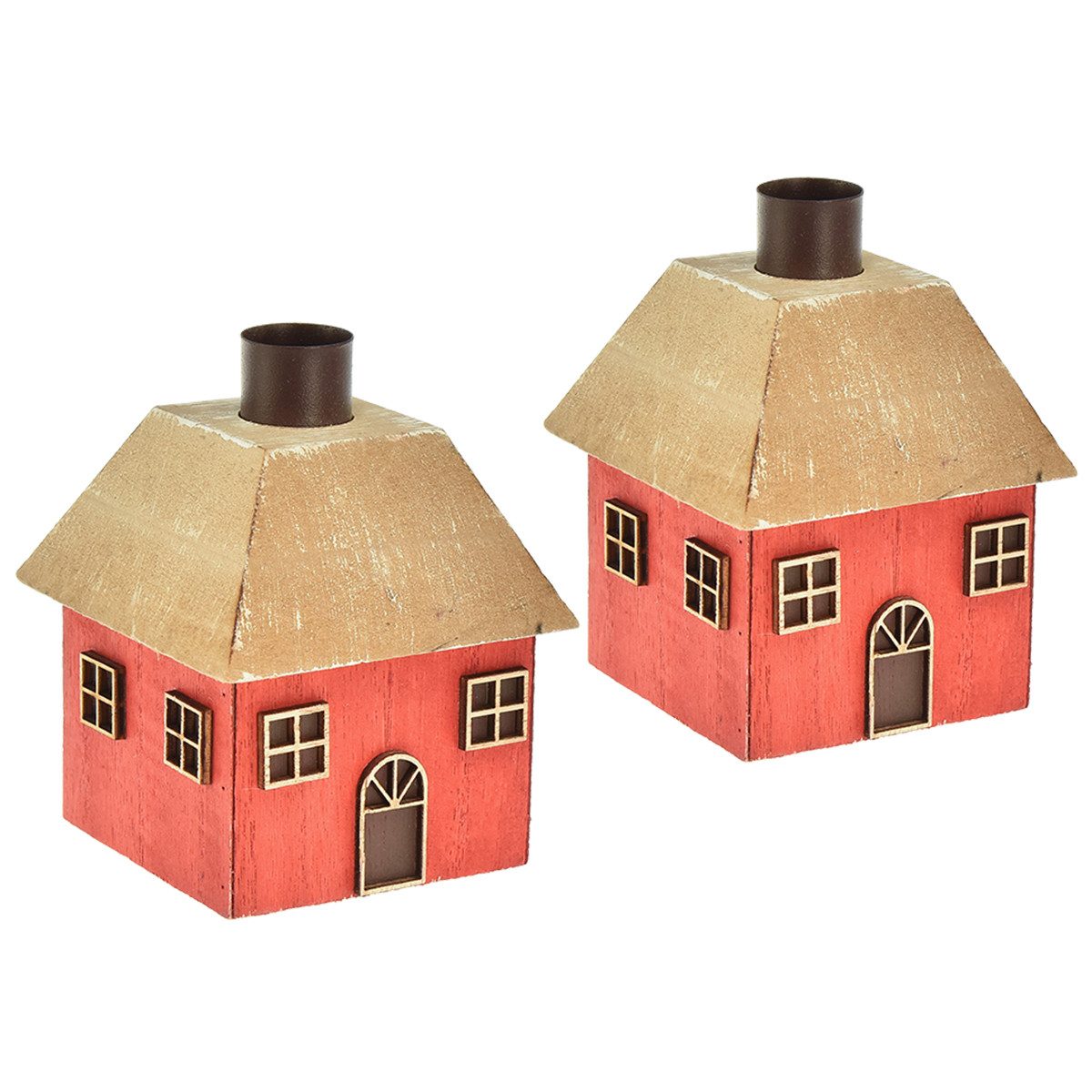 Florists Products Kerzenhalter Weihnachtlicher Kerzenhalter Holzhaus Rot Vintage Tischdeko, 2 Stück