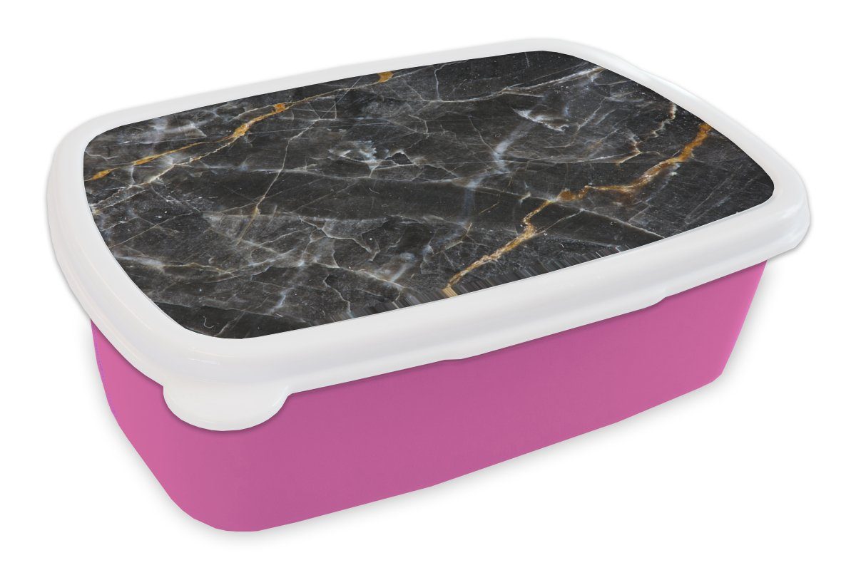 MuchoWow Lunchbox Marmor - Limone - Muster, Kunststoff, (2-tlg), Brotbox für Erwachsene, Brotdose Kinder, Snackbox, Mädchen, Kunststoff rosa