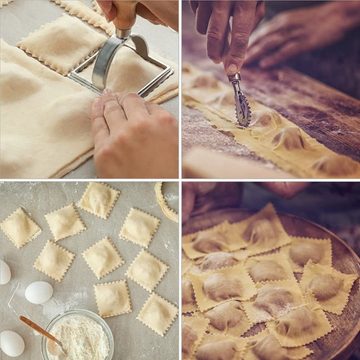 zggzerg Tagliatelleschneidvorsatz Ravioli-Ausstecher-Former, 5er-Set, Holzgriff und Pizzateiler