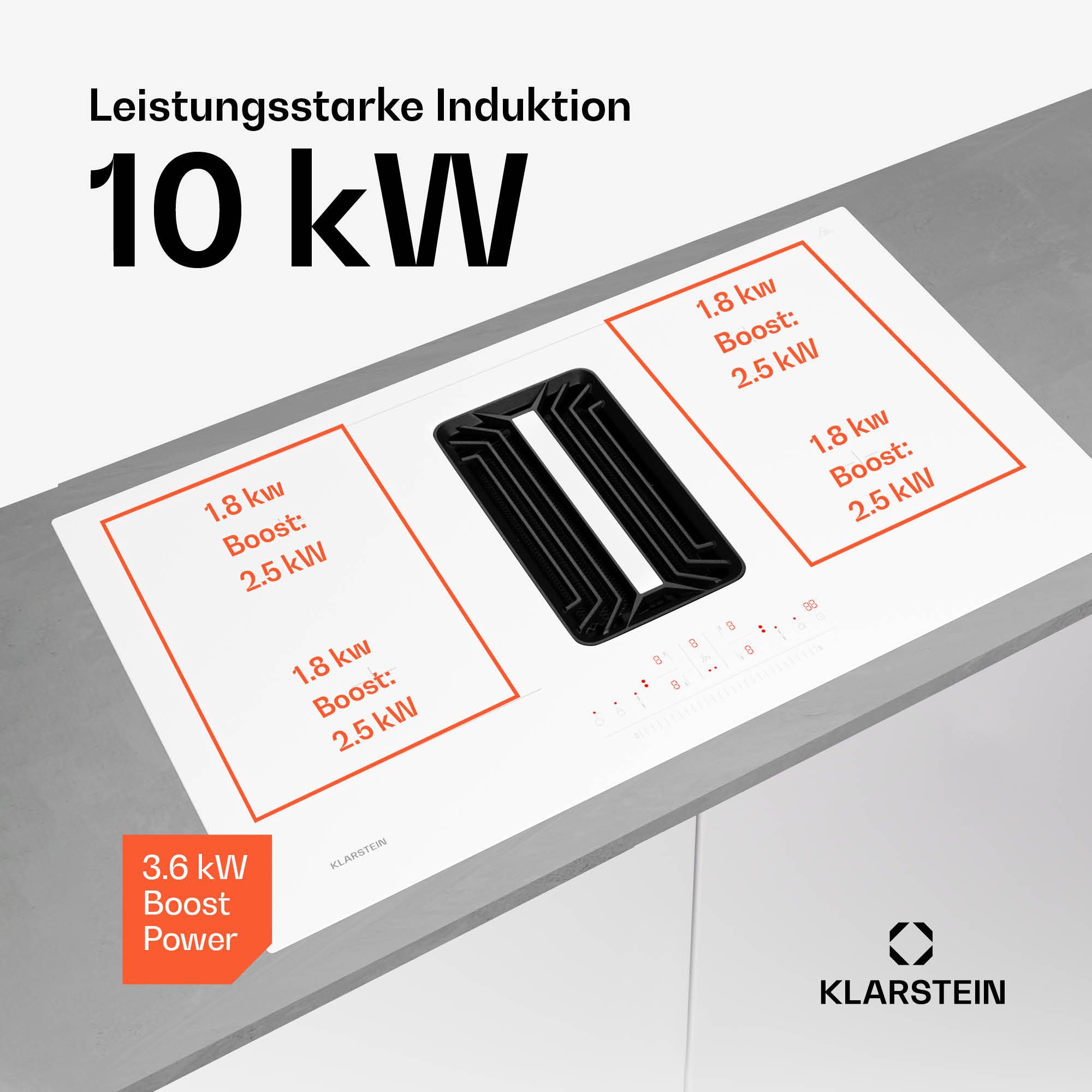Klarstein Induktions-Kochfeld Airjet, Kochfeld Induktion 4 Zone Flex Touch Timer Küche LED