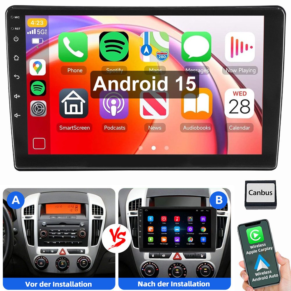 ESSGOO Für Kia Ceed ED 20106-2009 Android 15 CarPlay Autoradio (RDS, Digitalradio (DAB), FM, AM, Apple Carplay Android Auto 4G LTE SWC BT GPS)
