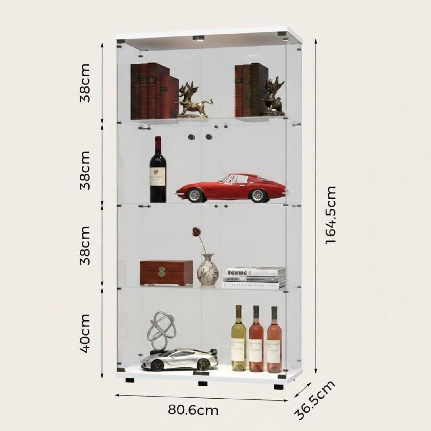 LuxusKollektion Glasvitrine Vitrine Glas 164.5cm Standvitrine 2 Tür 4 Lagen Weiß 2 Tür 4 Lagen