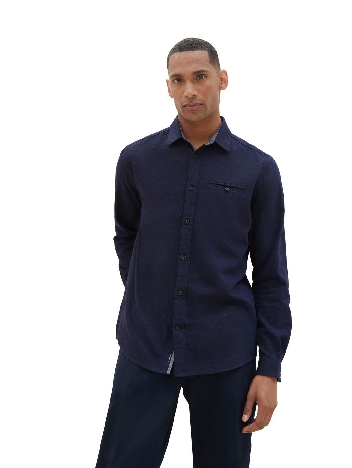 TOM (1-tlg) STRUCTURED TWILL Captain TAILOR Sky 10668 Langarmhemd Blue