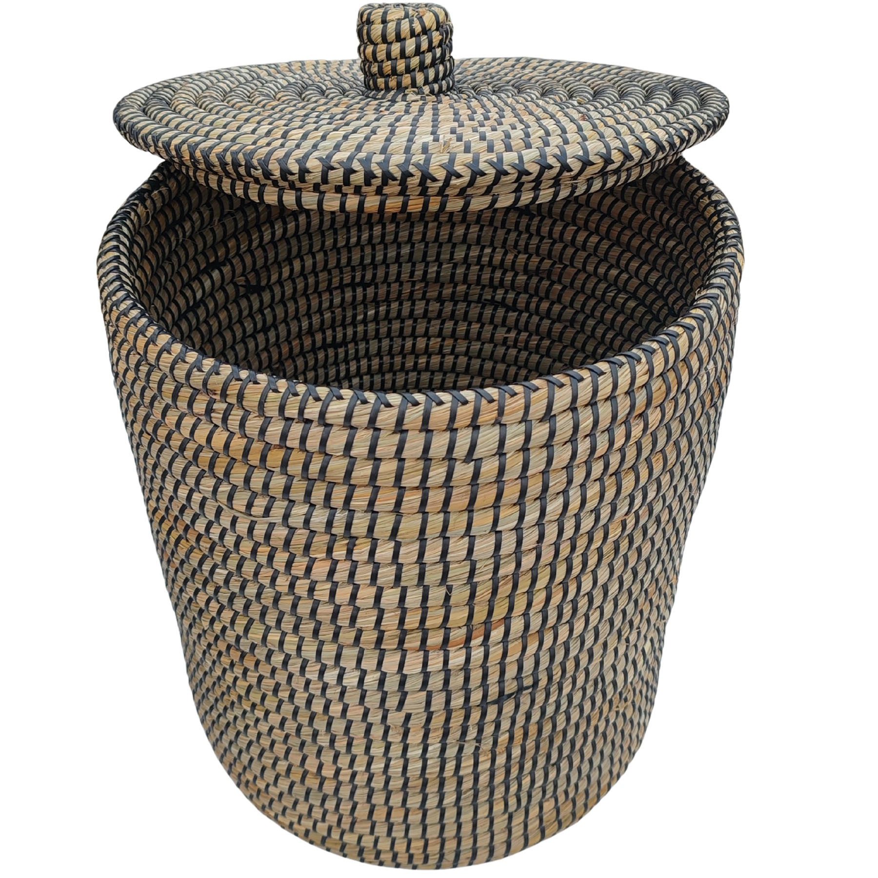 Casa Moro Wäschekorb Wäschekorb Wäschesammler Aufbewahrungskorb mit Deckel Natur/Schwarz, 40 L, rund, Natur/Schwarz, abnehmbarer Deckel mit geflochtenem Knauf