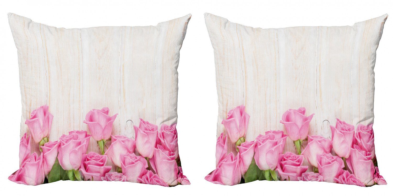 Kissenbezüge Modern Accent Doppelseitiger Digitaldruck, Abakuhaus (2 Stück), Rose Blumen auf Holzplanken