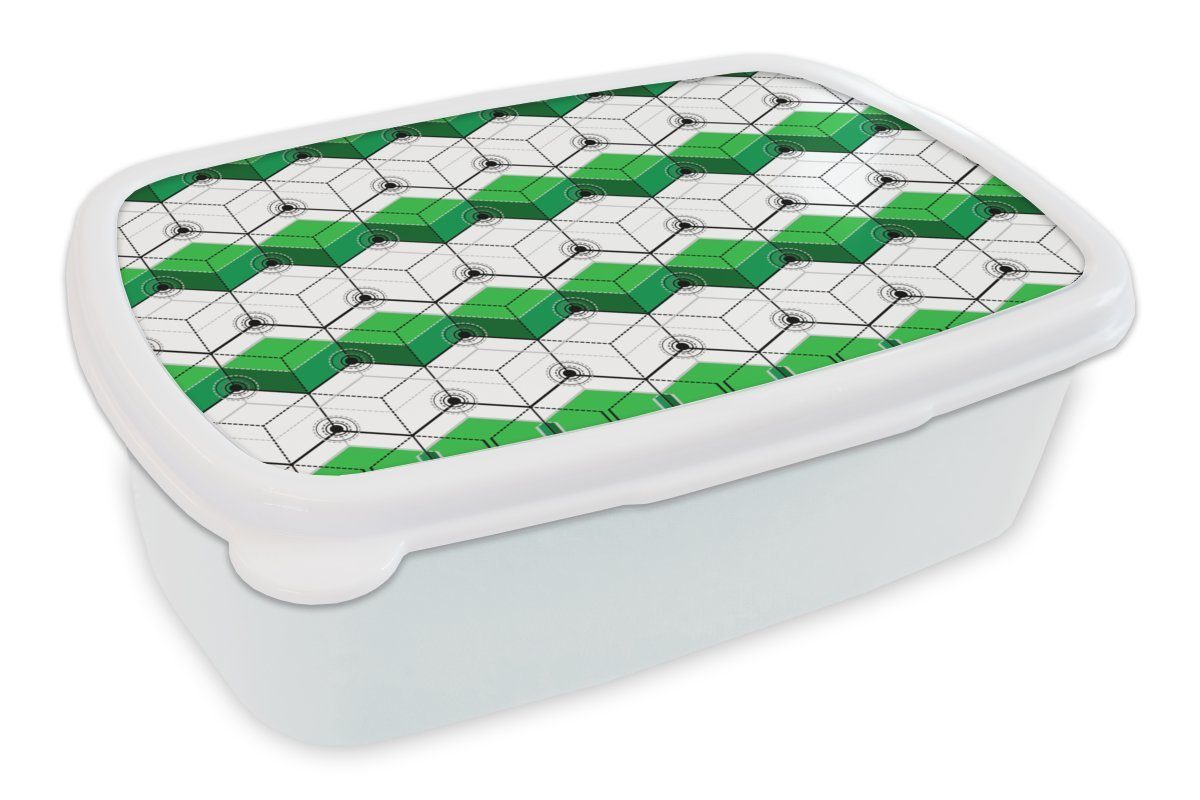 MuchoWow Lunchbox Blöcke - Muster - 3D - Grün, Kunststoff, (2-tlg), Brotbox für Kinder und Erwachsene, Brotdose, für Jungs und Mädchen weiß