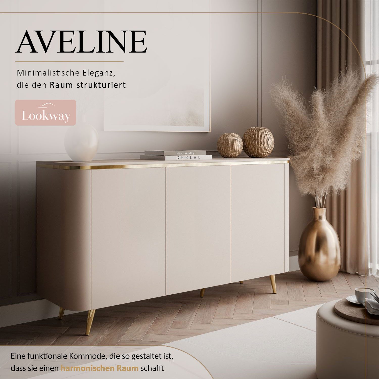 Lookway Kommode AVELINE 140 cm mit LED-Beleuchtung auf schrägen Beinen