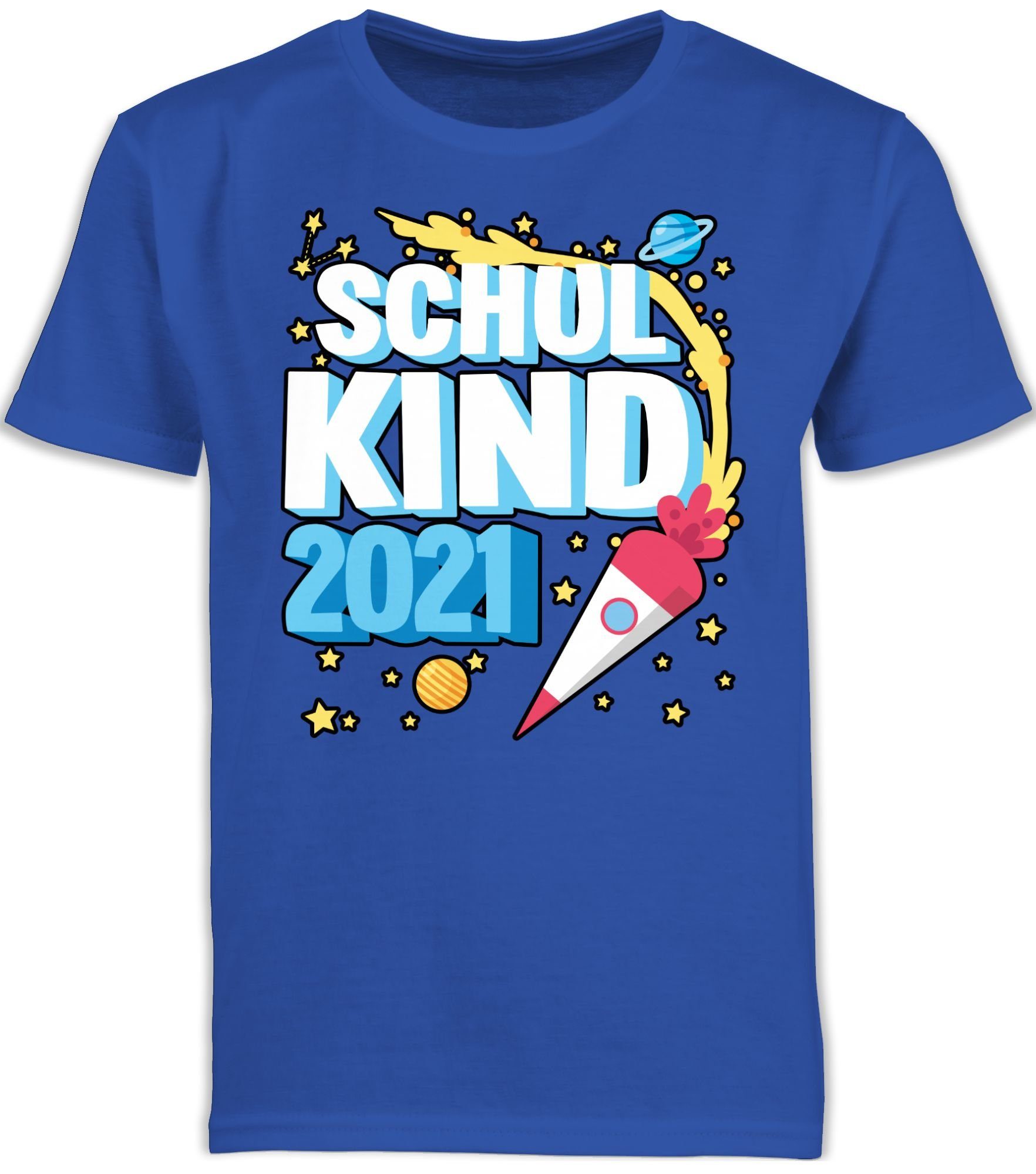 Shirtracer TShirt »Endlich Schulkind 2021 mit Rakete und Sternen