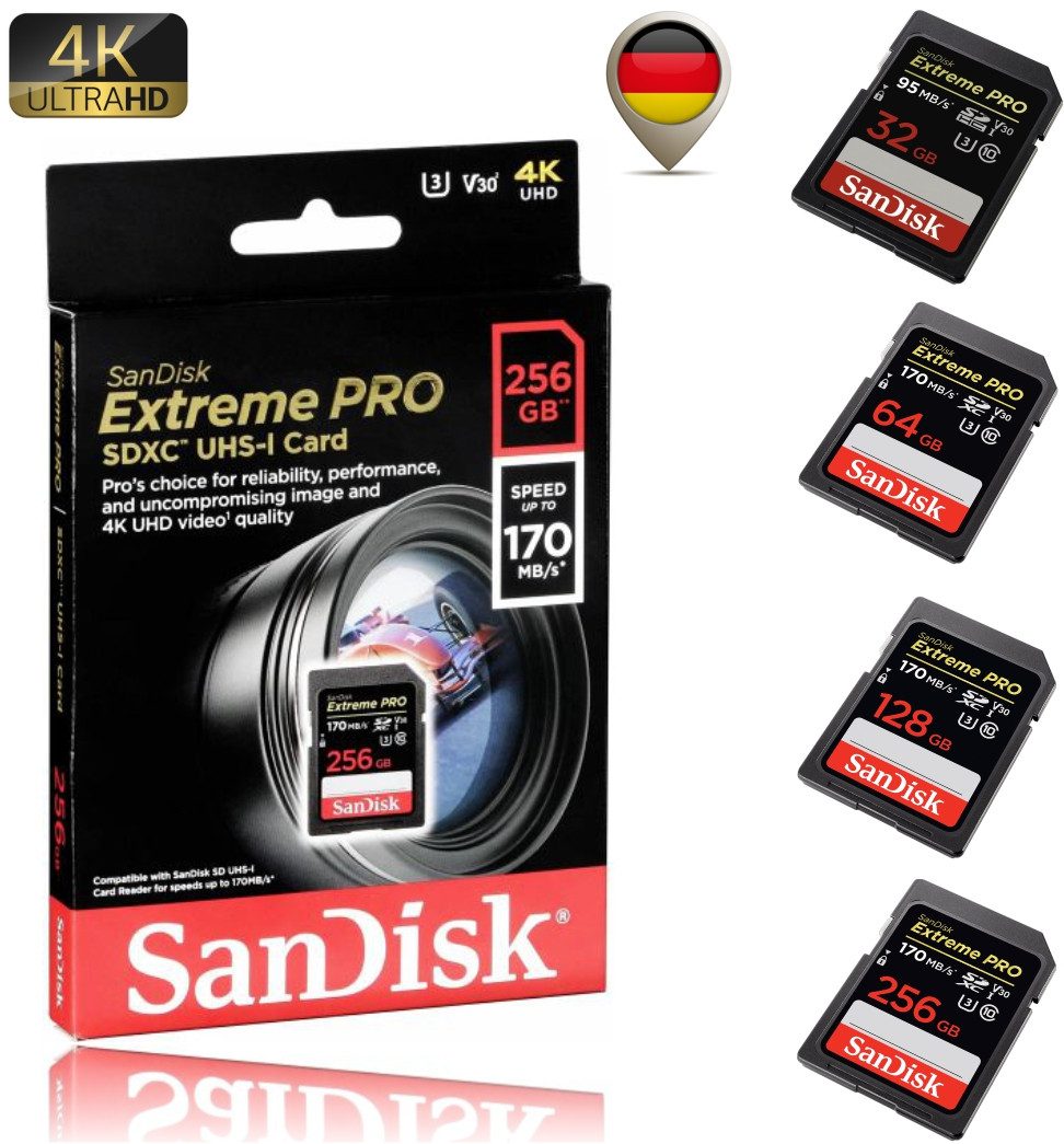 Sandisk Extreme Pro SD Karte Memory Card 4K Speicherkarte (128 GB)