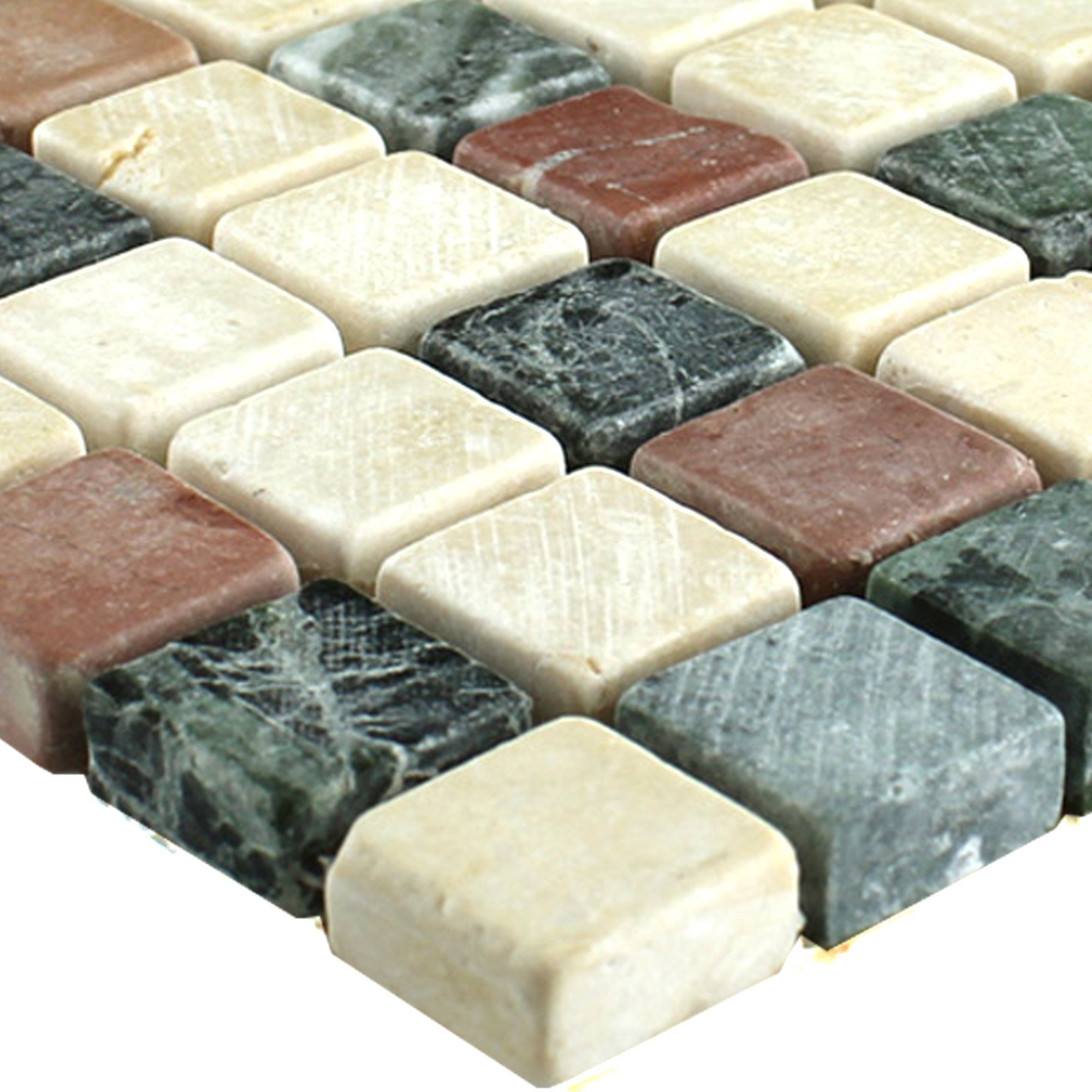 Mosafil Mosaikfliesen Naturstein Marmor Mosaikfliesen Tarnowo Bunt, Marmor 30.500x30.500, grün, Rutschfest