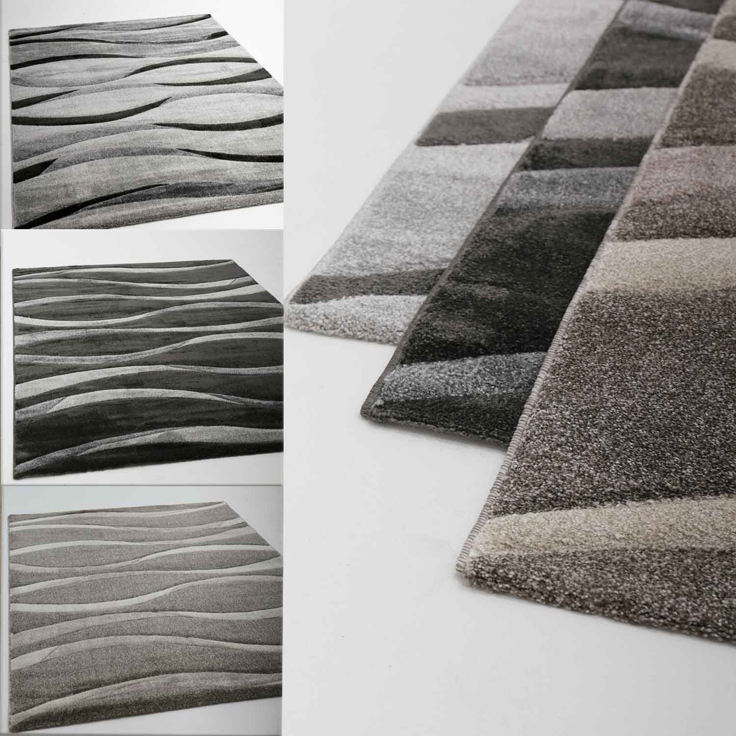 Vimoda Teppich Wohnzimmer hochwertiger Modern Wellenmuster, Rechteckig, Höhe: 12 mm, Hoch tief dichter, angenehmer Teppich in Grau Anthrazit Braun Beige – Bild 4 von 4