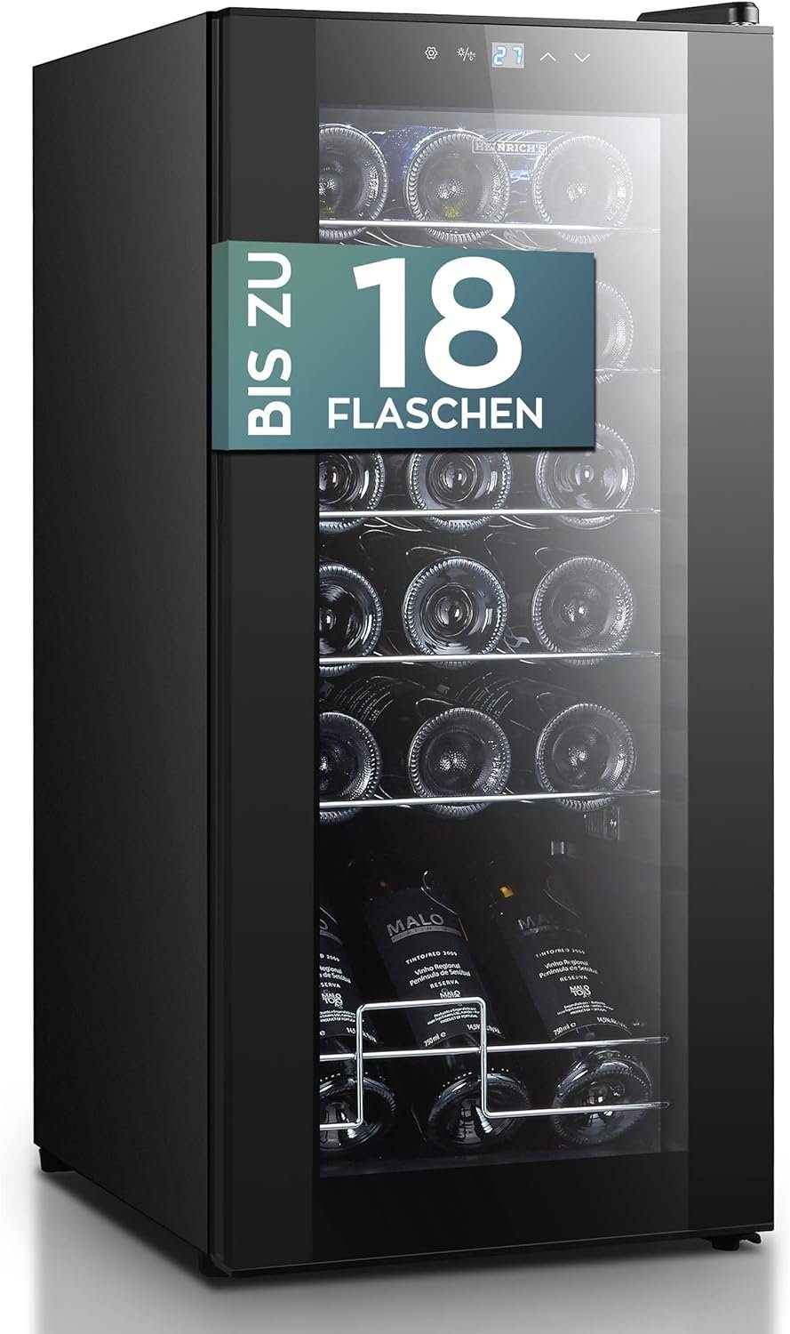 Heinrich´s Weinkühlschrank HFK 3216, für Weinkühler 0,75l,Getränkekühlschrank Standardflaschen 5 von Kühlung 18 bis á 18°C mit