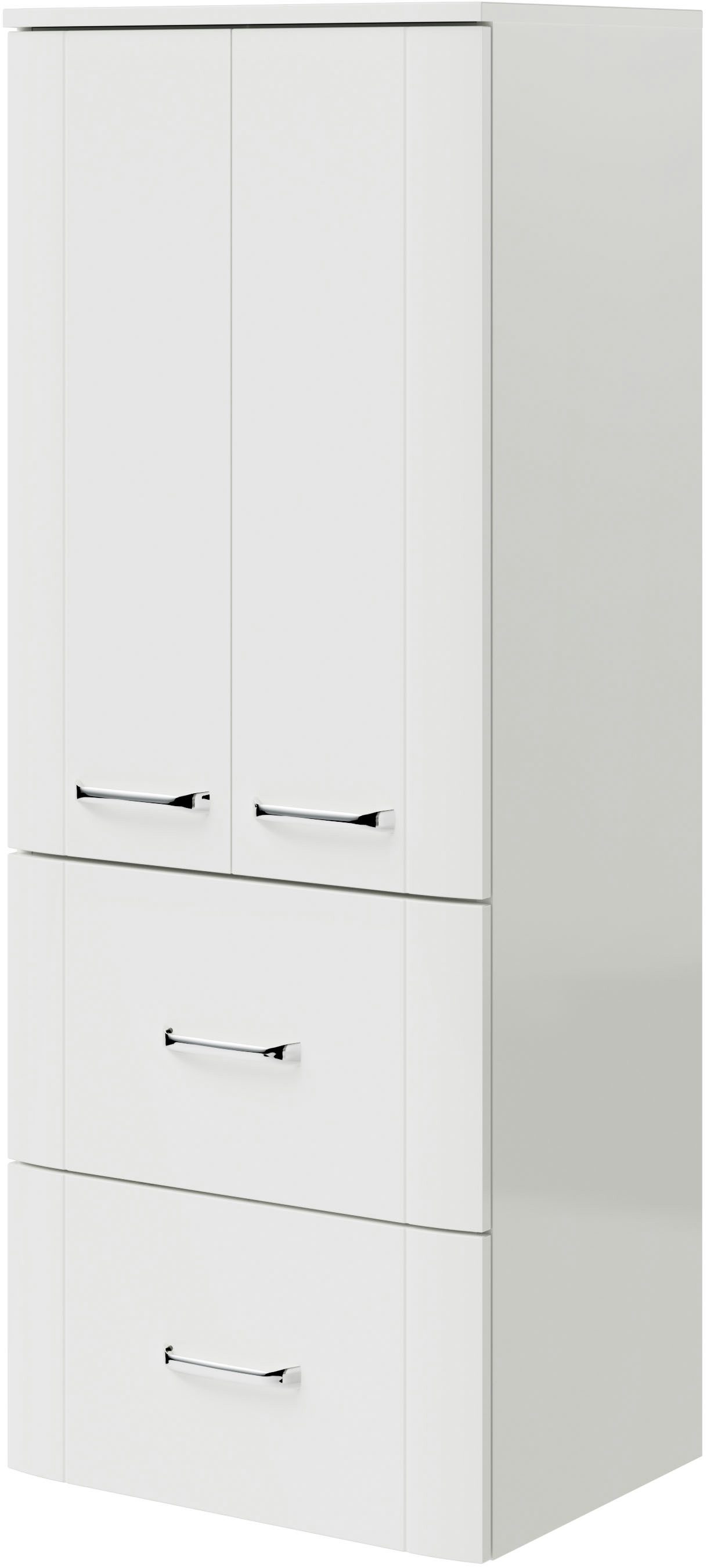 Saphir Midischrank Serie 3006 Badschrank 50cm,2 Türen,2 Schubladen,Türdämpfer 2 Glas-Einlegeböden, Badezimmer-Midischrank 130 cm hoch, 38 cm tief