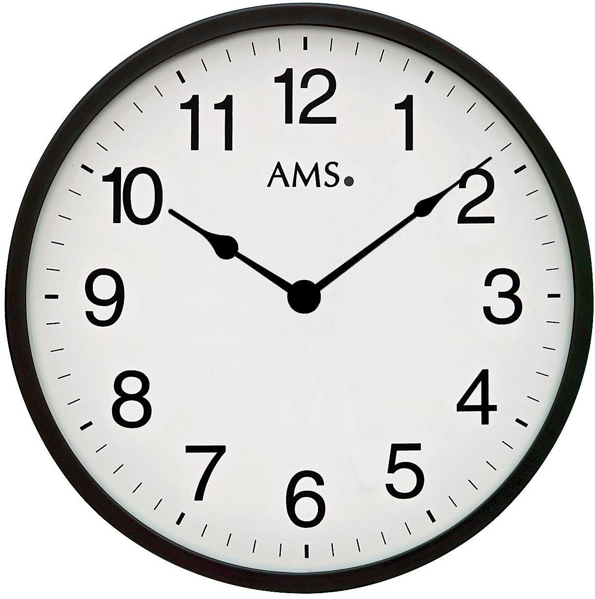 AMS 5558 Wanduhr – 32 Cm Durchmesser, Funkuhrwerk, Nussbaum-Design, Silberne Zeiger