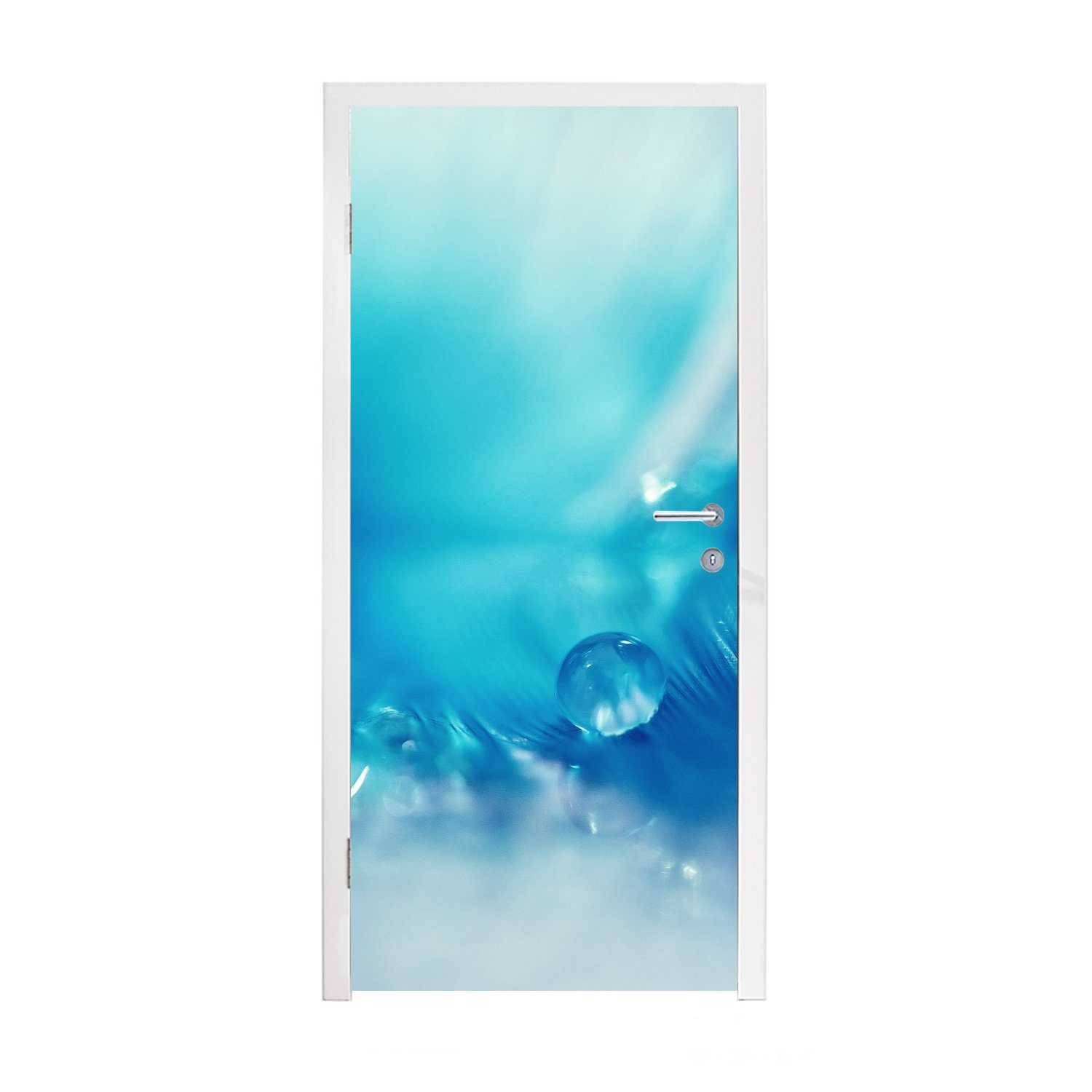 MuchoWow Türtapete Feder Hintergrund mit Tau, Matt, bedruckt, (1 St), Fototapete für Tür, Türaufkleber, 75x205 cm