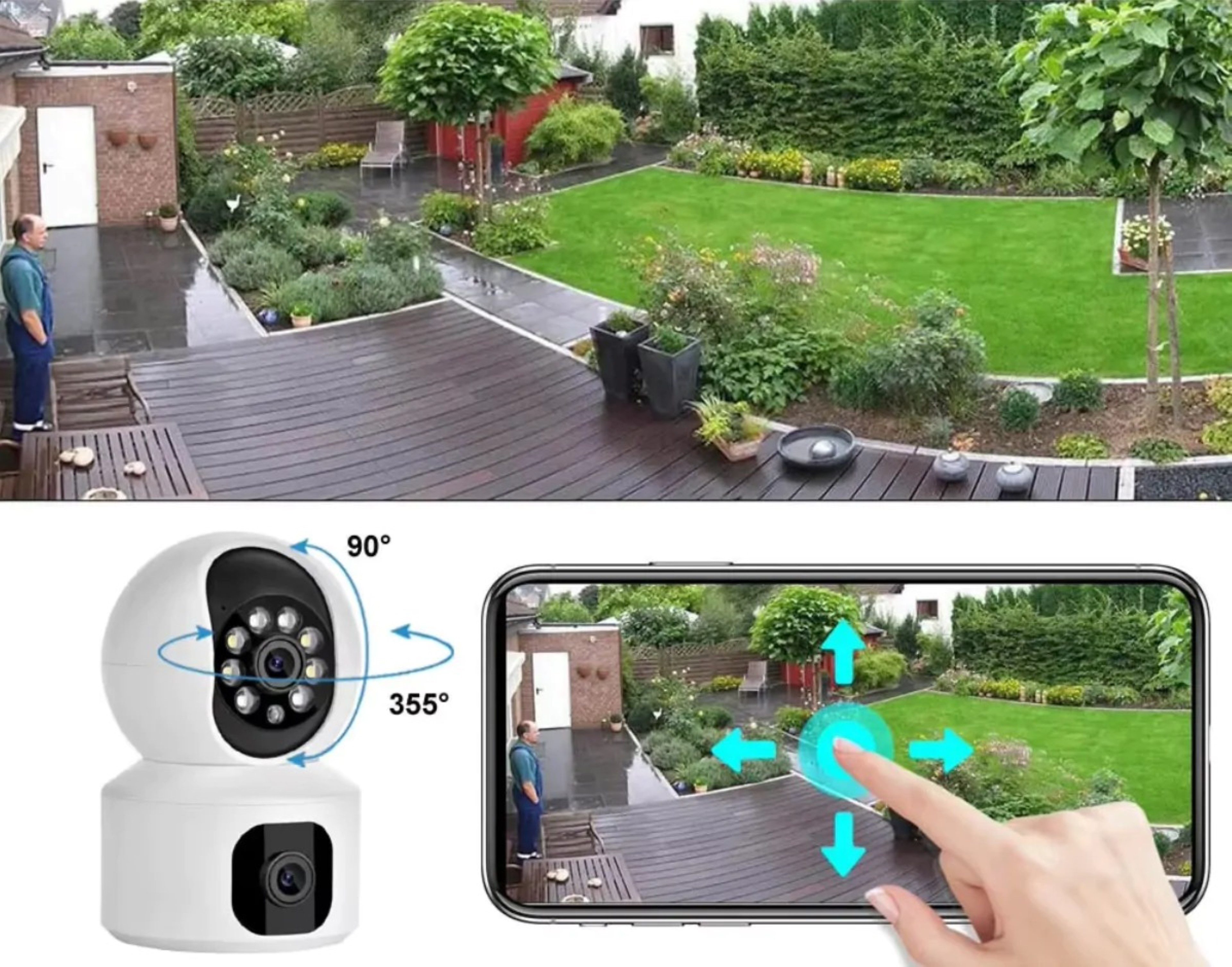 HURTNET Video-Babyphone Doppelte WiFi Kamera HD Zoom Nachtsicht Babymonitor Überwachung, Überwachungskamera-Set für Innenräume mit Montagezubehör, Komplett-Set mit Kamera, USB-Kabel, Halterung und Zubehör, Drehbare WiFi-Kamera mit HD-Auflösung und Zweiweg-Audio