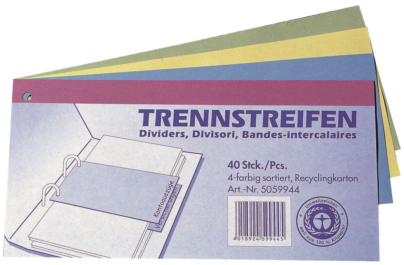Q-Connect Trennstreifen Q-Connect® 5059944 Trennstreifen - 190 g/qm Karton, sortiert, 40 Stück