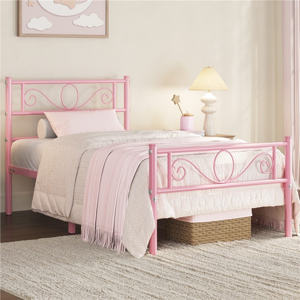 Yaheetech Bettgestell Metallbett mit Kopfteil, Einzelbett/Doppelbett Metallbettrahmen, 90/140/160 cm (B)