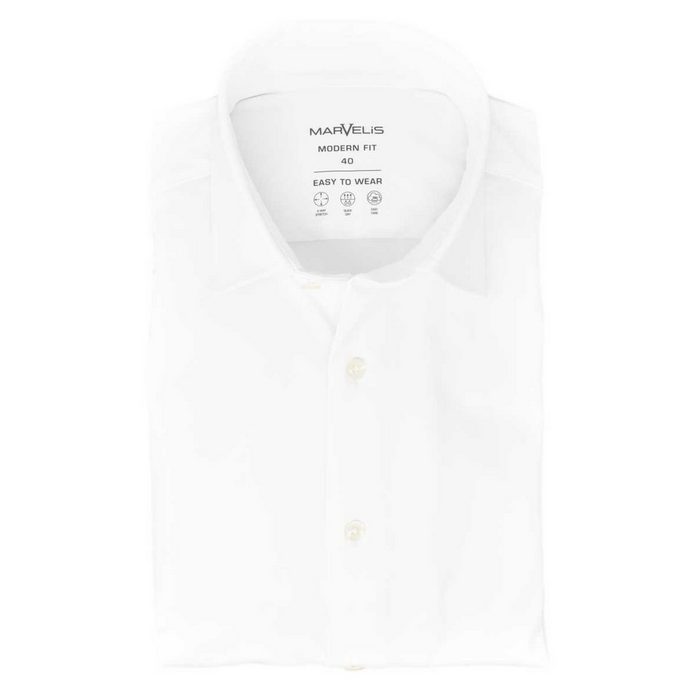 MARVELIS Businesshemd Easy To Wear Hemd - Modern Fit - Langarm - Einfarbig - Weiß 4-Way-Stretch