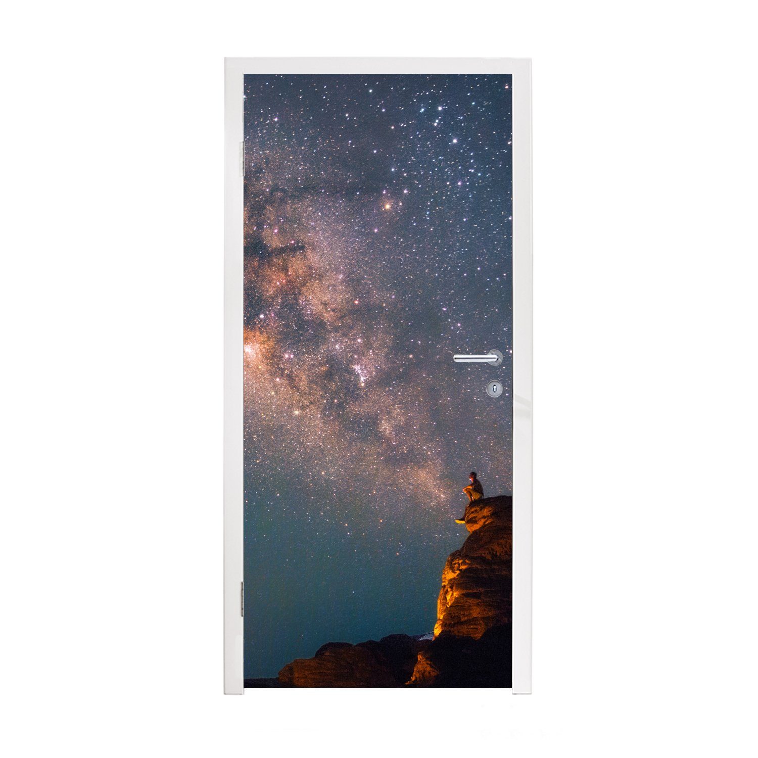 MuchoWow Türtapete Milchstraße über einer Berglandschaft, Matt, bedruckt, (1 St), Fototapete für Tür, Türaufkleber, 75x205 cm
