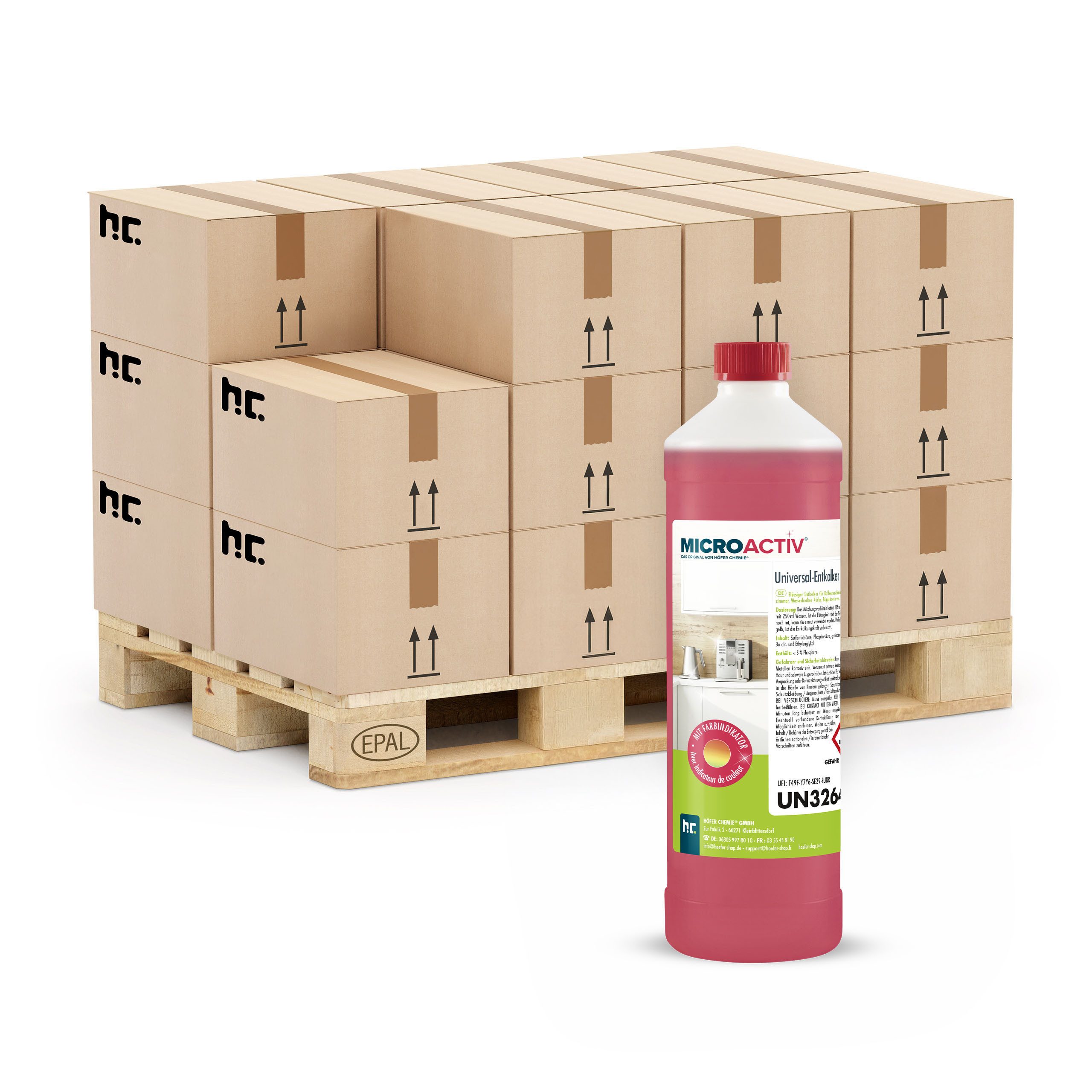 Höfer Chemie GmbH 540x 1 L Microactiv® Universal Entkalker mit Farbindikator Grundreiniger (Löst Kalk, Farbwechsel zeigt Wirkung an)