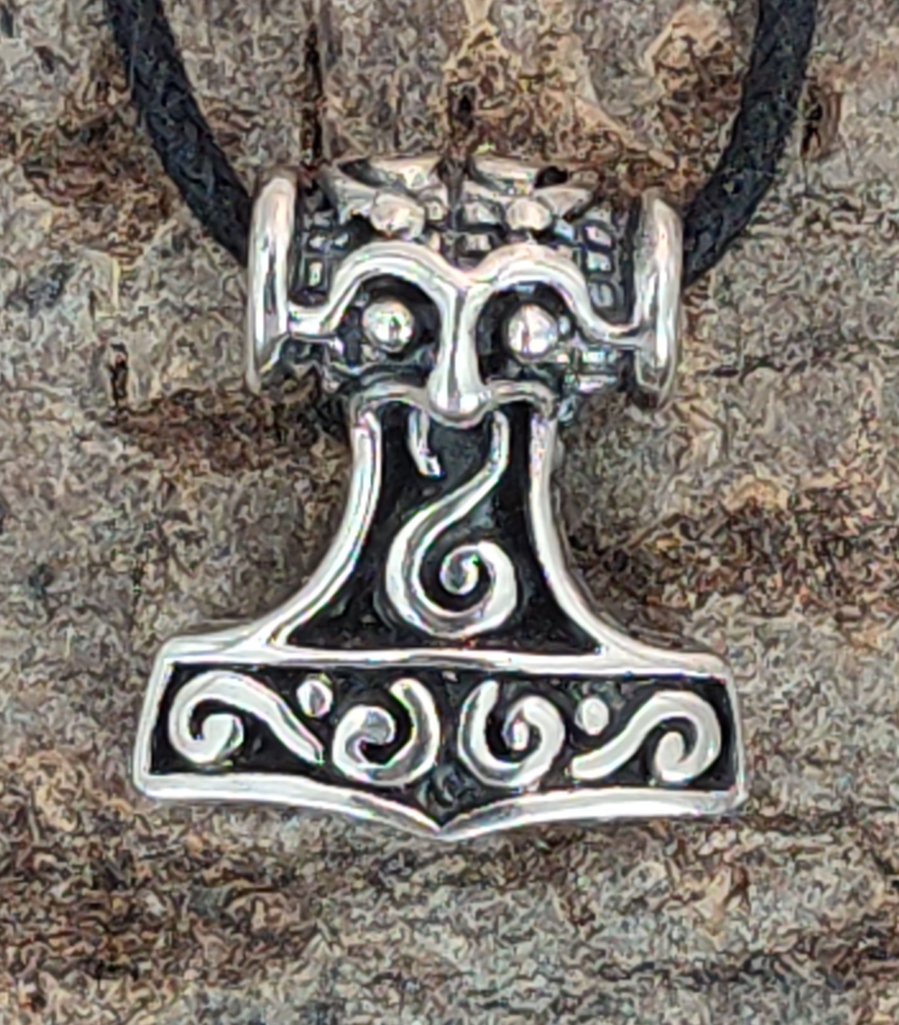 Thor 925 Thorshammer Silber Kettenanhänger of Kiss Knotenmuster Anhänger Mjöllnir Leather