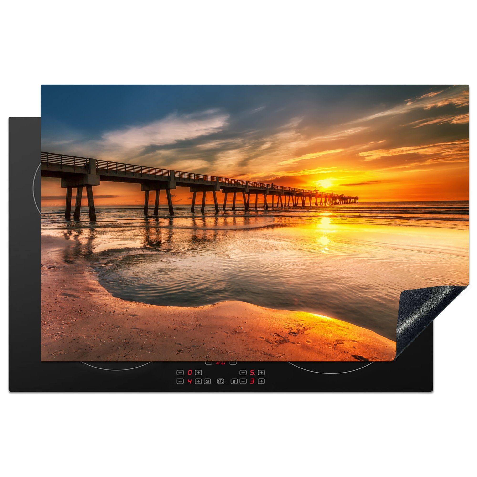 MuchoWow Herdblende-/Abdeckplatte Sonnenaufgang an der Küste von Jacksonville in Florida, Vinyl, (1 tlg), 81x52 cm, Induktionskochfeld Schutz für die küche, Ceranfeldabdeckung