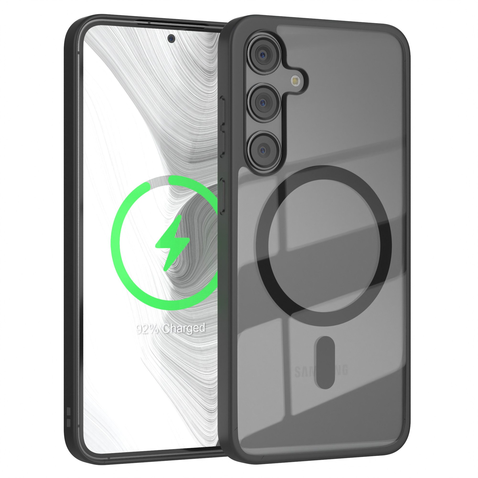 EAZY CASE Handyhülle Transparente Hülle mit MagSafe Galaxy S24 Plus 6,7 Zoll, Qi Charging kompatibel, Silicon Case, Slimcover Displayschutz, Schwarz