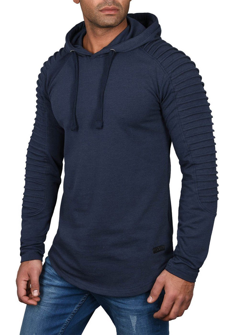 Alessandro Salvarini Hoodie Herren Longsleeve Oversize – Biker Look mit Kapuze Langarm Hoodie mit Stretch und Stepp-Einsätzen