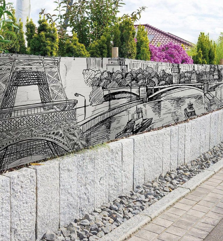 Thumbnail - MyMaxxi Sichtschutzzaunmatten Zaunbanner Paris Skizze Sichtschutz Garten Zaun, (Bambus grün)