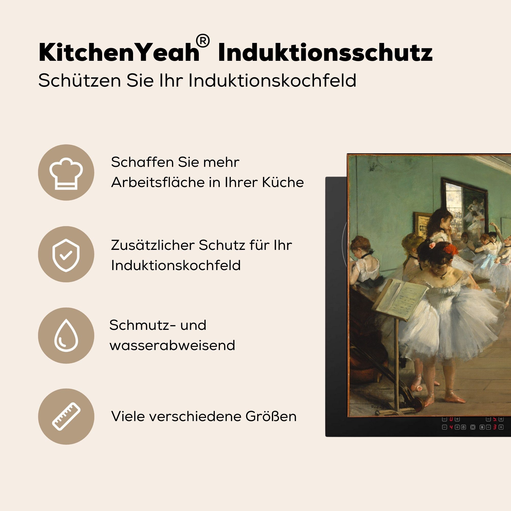 MuchoWow Herdblende-/Abdeckplatte Die Ballettklasse - küche Ceranfeldabdeckung, Arbeitsplatte Vinyl, tlg), Edgar Degas, von cm, 78x78 Gemälde (1 für