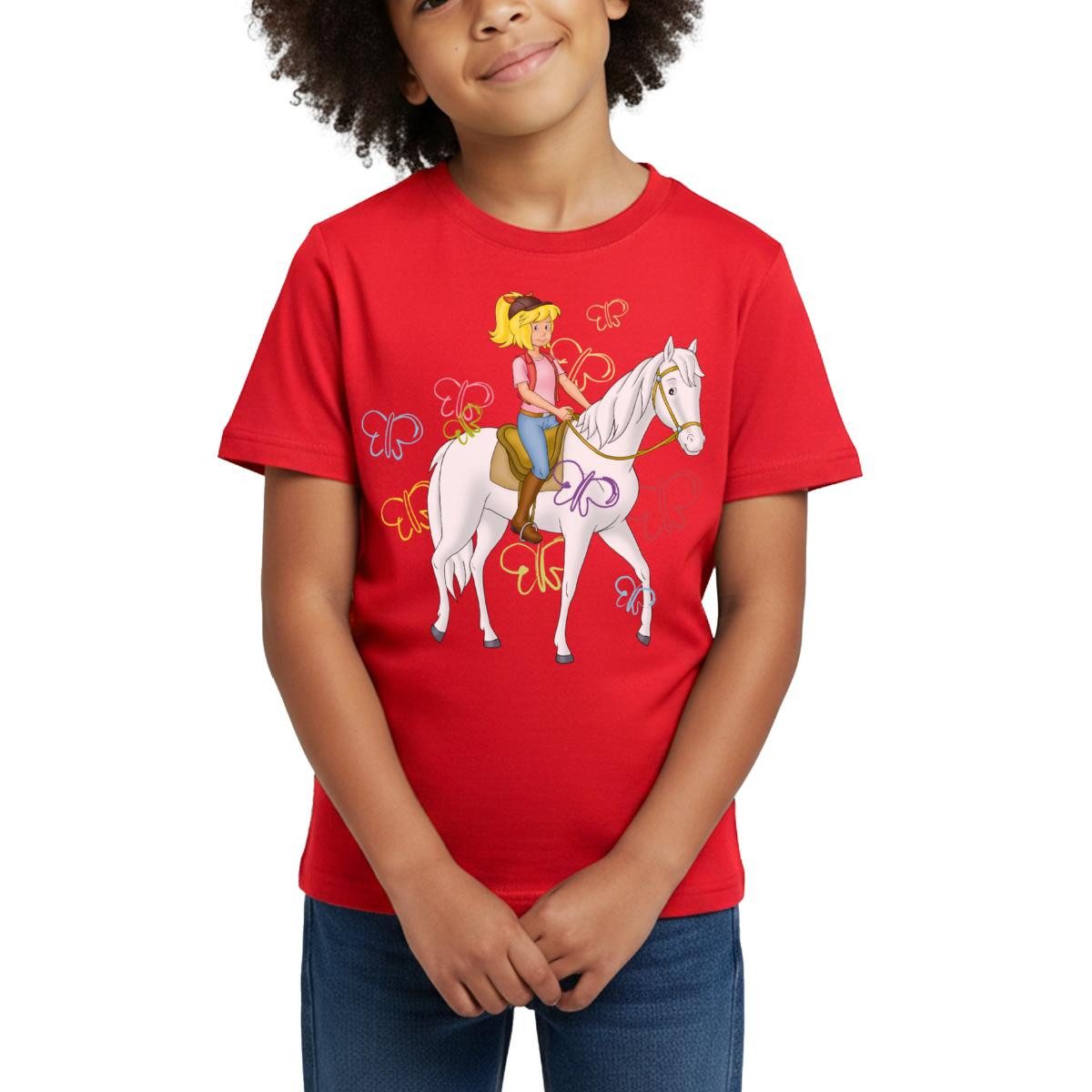 Spreadshirt T-Shirt Bibi Und Tina Bibi Reitet Auf Stute Sabrina Kinder T-Shirt (1-tlg)