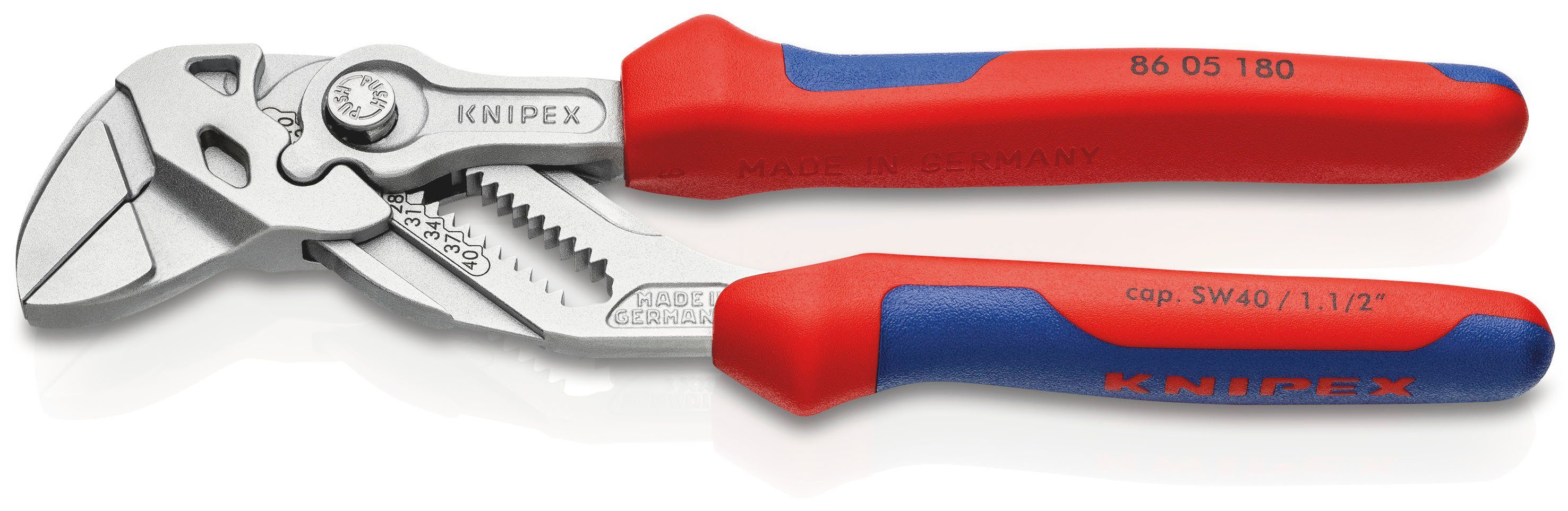 Knipex Щипцыschlüssel 86 05 180 Zange und Schraubenschlüssel in einem Инструмент, 1-tlg., verchromt, mit Mehrkomponenten-Hüllen 180 mm