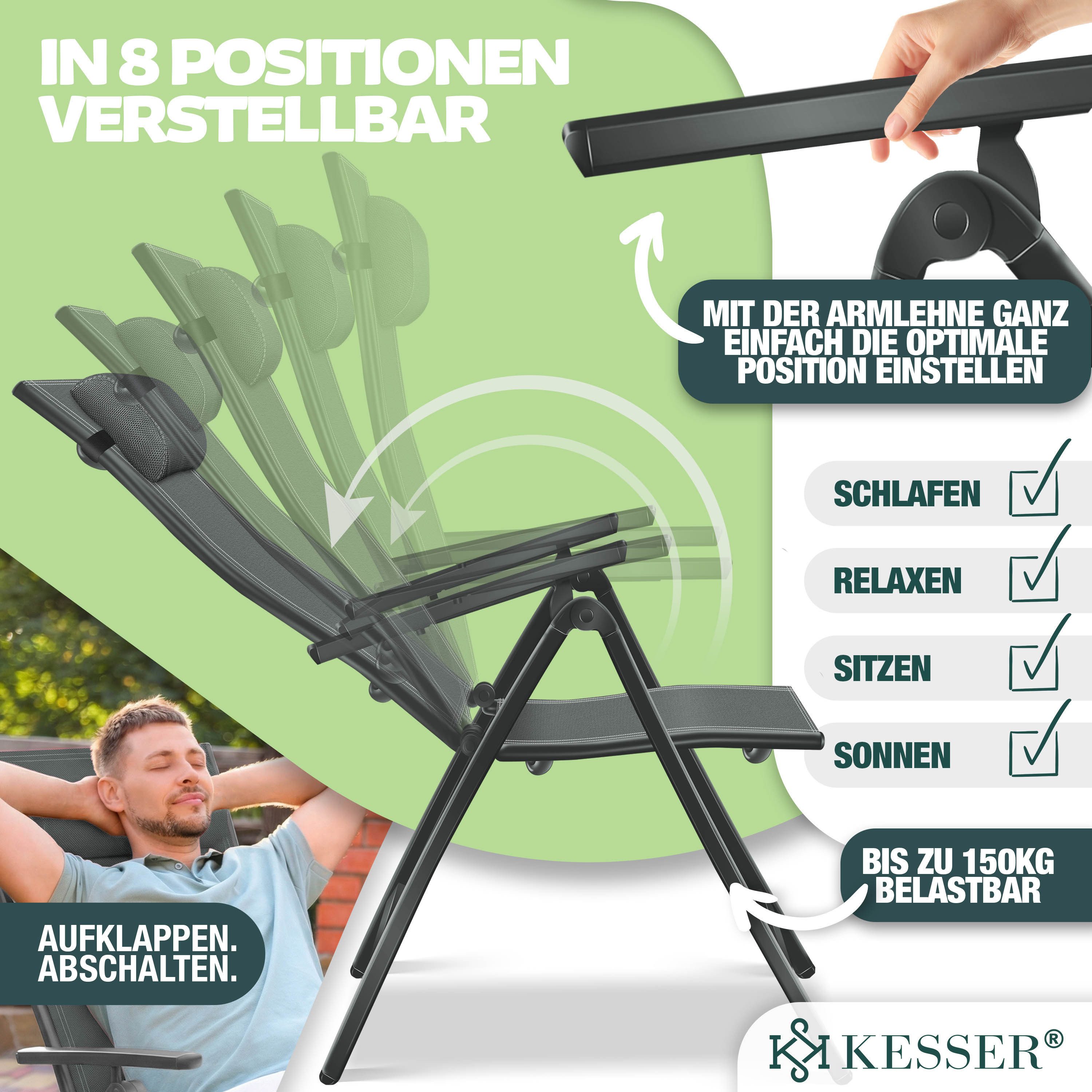 KESSER Gartenstuhl (4 St), Hochlehner mit Armlehnen Aluminium Klappstuhl
