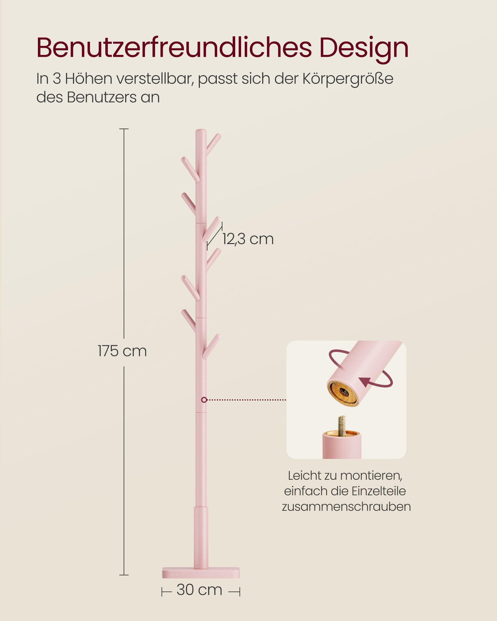 VASAGLE Garderobenständer Kleiderständer, Massivholz, 30 x 30 x 175 cm günstig online kaufen