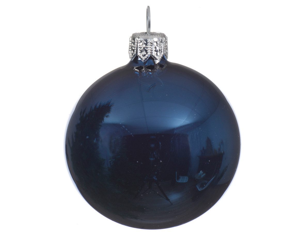 Kaemingk Weihnachtsbaumkugel, Weihnachtskugeln Glas 6cm mundgeblasen 6er Box - Nachtblau glänzend