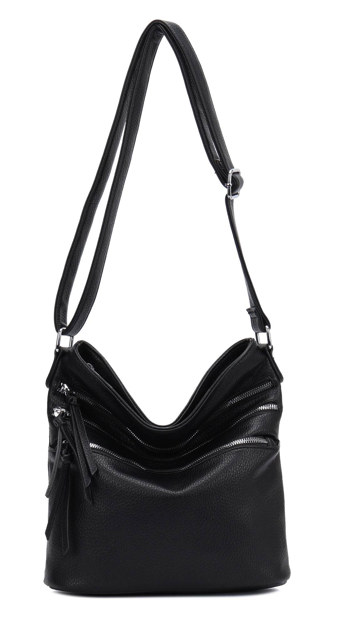 ITALYSHOP24 Schultertasche Damen Hand-Tasche XL Shopper Umhängetasche Cross body Over Hobo Bag, Henkeltasche für Reise Urlaub Sport, viele Fächer, langes Schultergurt