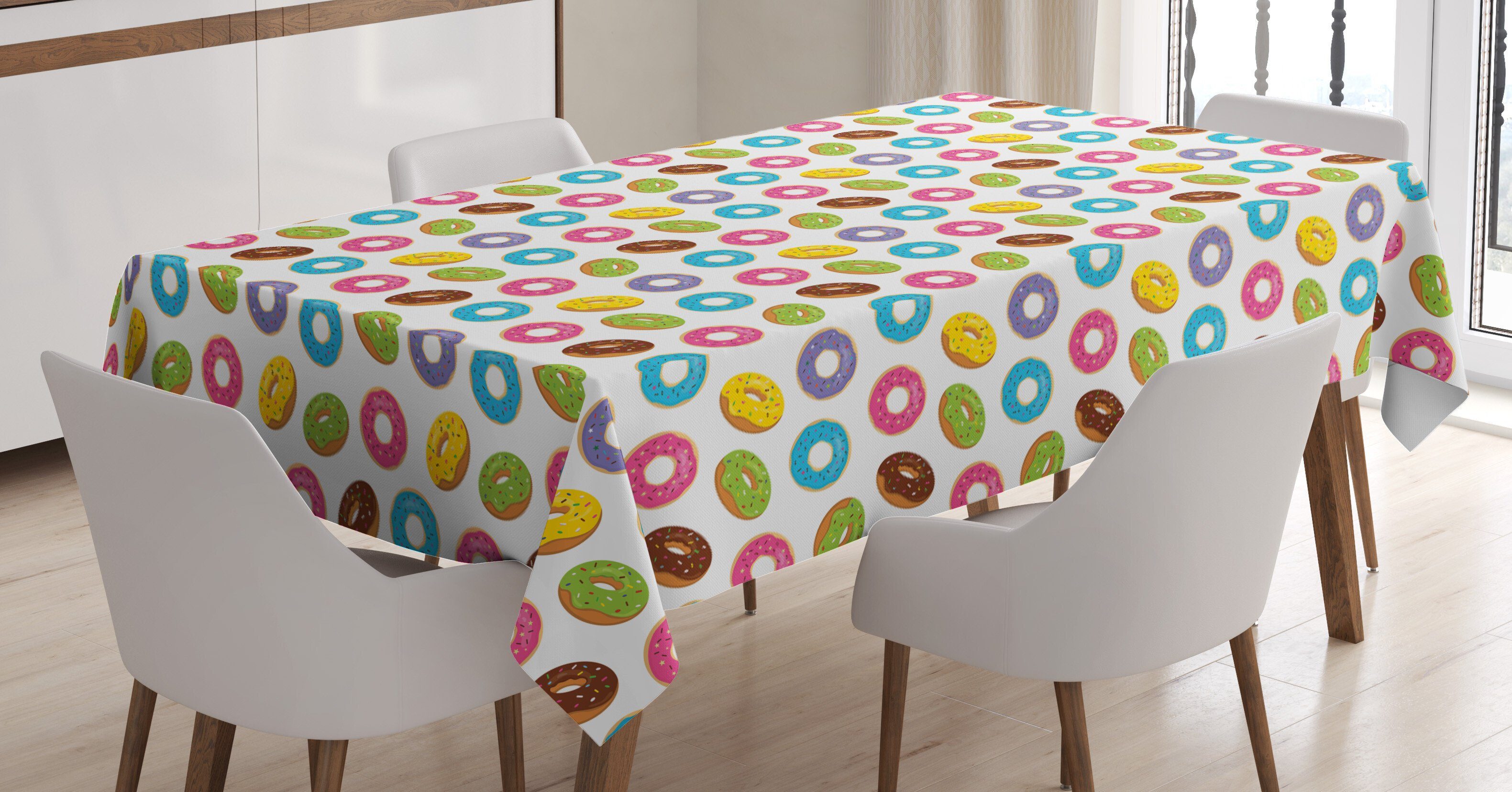 Abakuhaus Tischdecke Farbfest Waschbar Für den Außen Bereich geeignet Klare Farben, Donuts Gebackene Verglaste Fettgebackene Kringel Kunst
