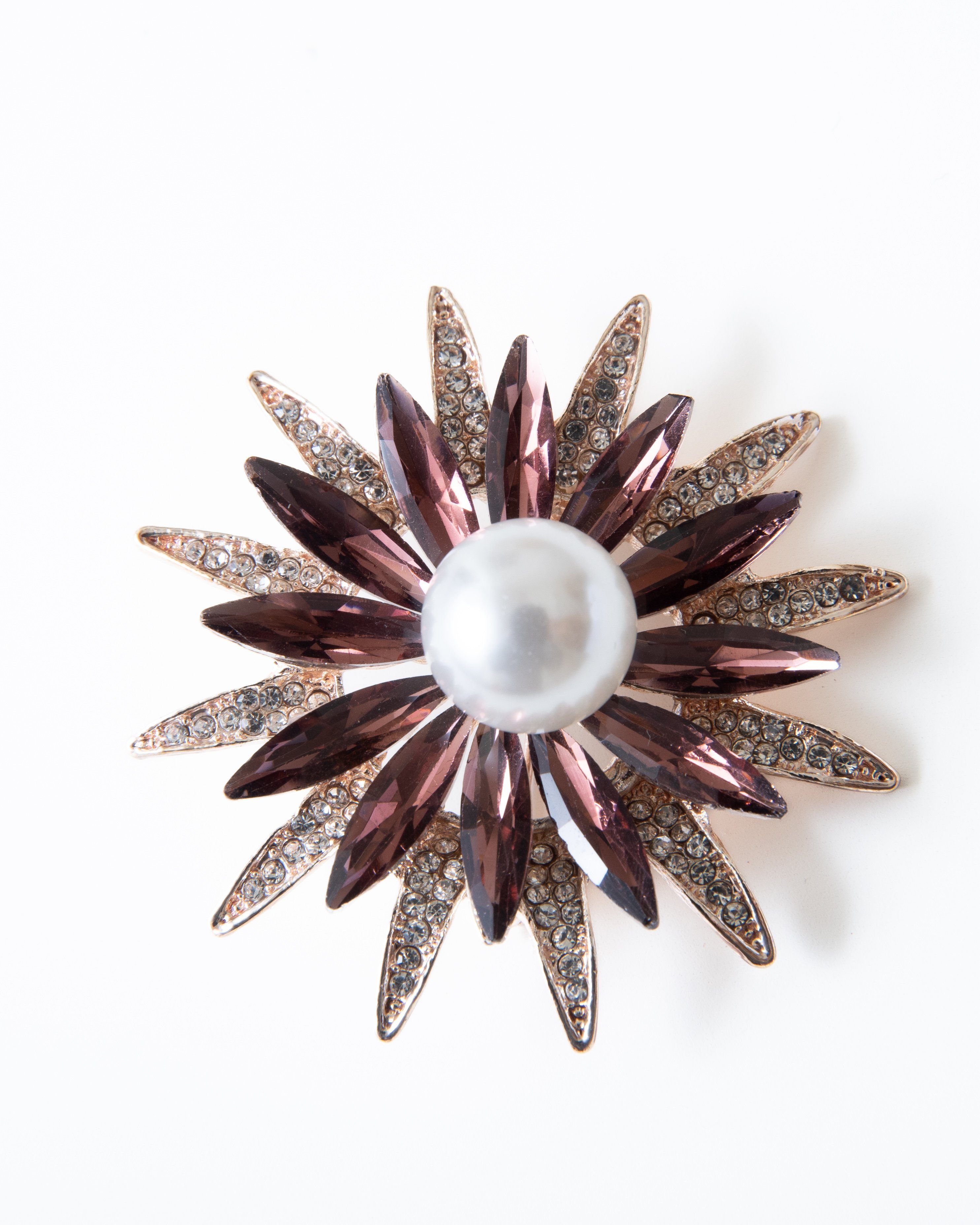 MayTree Brosche "Sommerblüte", rosa mit Strass und einer Zierperle (Stück, 1-tlg), Metallbrosche mit Glassteinen, Strass und einer Zierperle