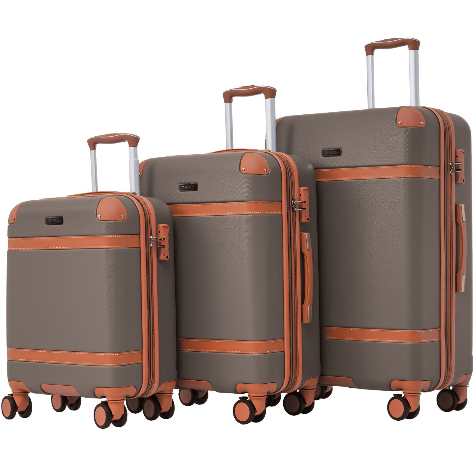 SEEZSSA Kofferset Kofferset aus Rollen, braun 3-in-1-Kofferset Handgepäck 4 ABS-Material Trolleyset,Kofferset