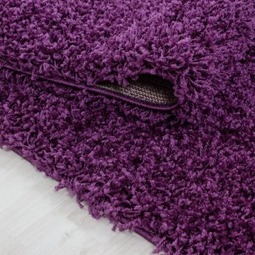 Teppich Unicolor - Einfarbig, Teppium, Rechteckig, Höhe: 50 mm, Teppich Lila Einfarbig Shaggy 50 mm Florhöhe Teppich Wohnzimmer