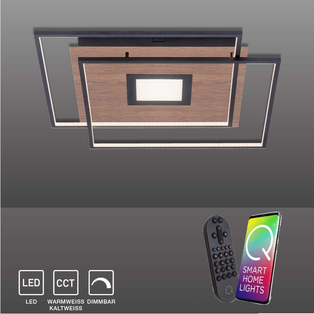 Paul Neuhaus Smarte LED-Leuchte LED Deckenlampe Q-AMIRA, Smart Home, CCT-Farbtemperaturregelung, Dimmfunktion, Memoryfunktion, mit Leuchtmittel, CCT Lichtfarbwechsel, dimmbar Fernbedienung, APP Holzdekor