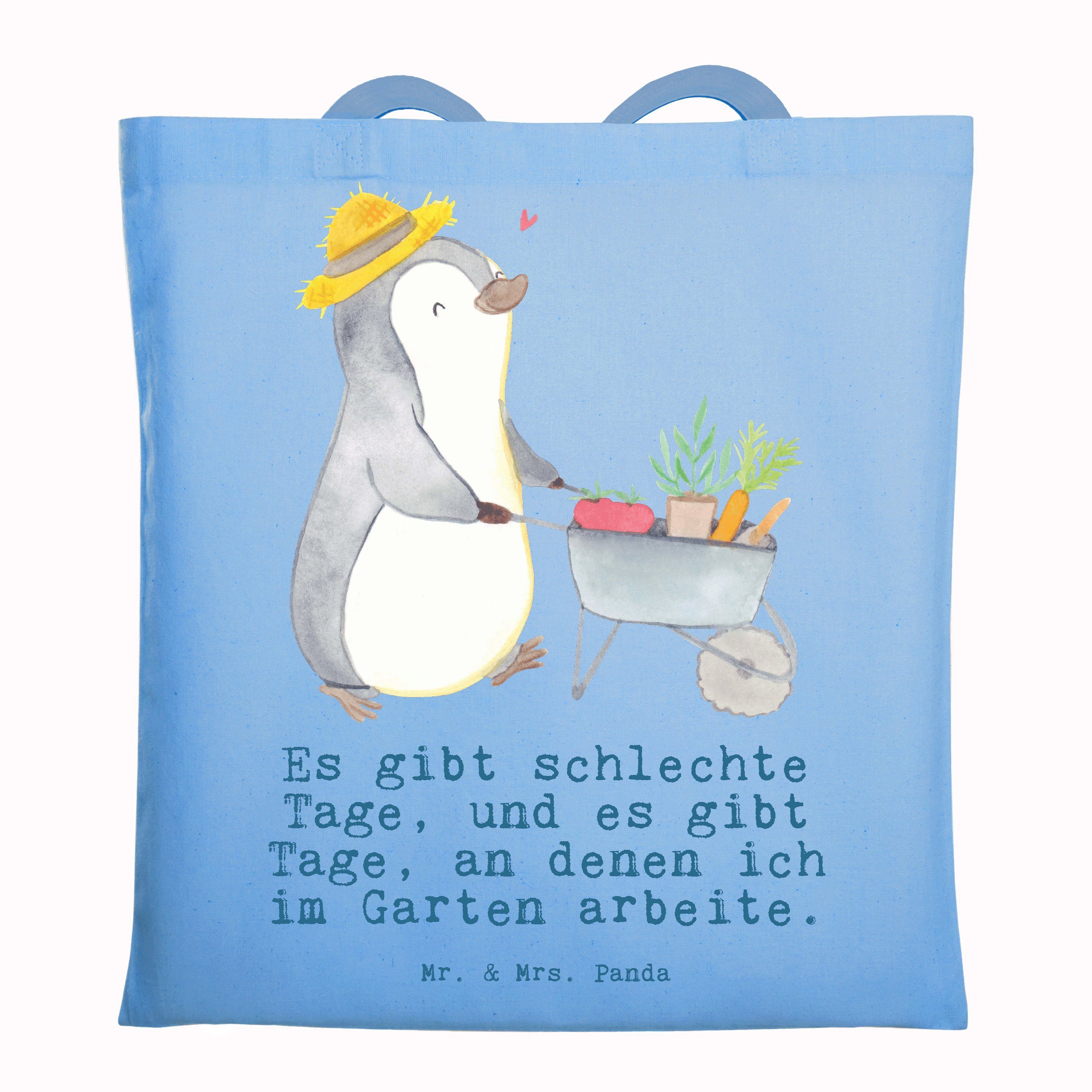 Mr. & Mrs. Panda Tragetasche Pinguin Gartenarbeit - Sky Blue - Geschenk, Beuteltasche, Sport, Sche (1-tlg), Design-Highlight