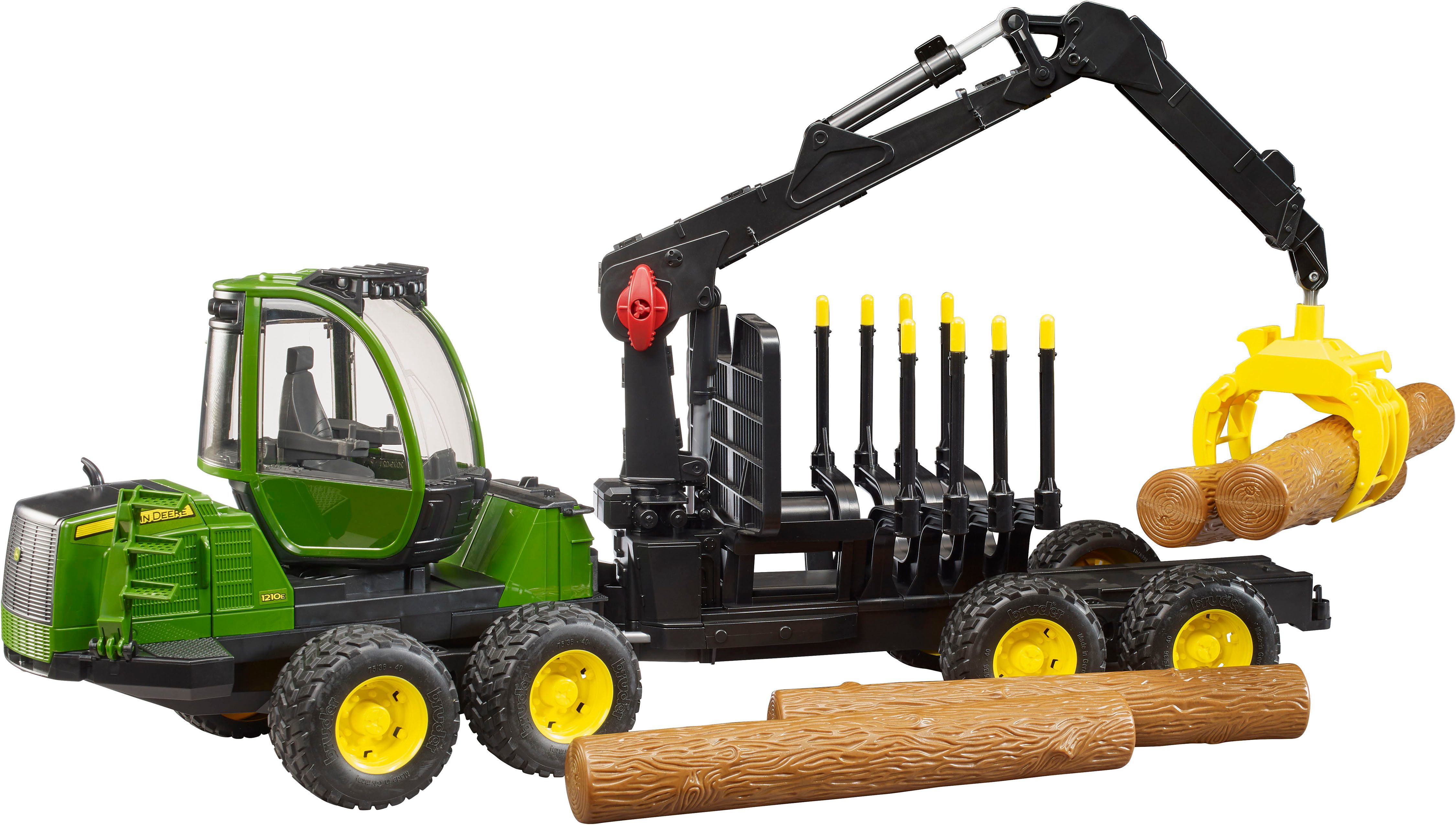 Bruder® Spielzeug-Traktor John Deere 1210E Rückezug m.Holzgreifer/Baumstämme (02133), Made in Europe